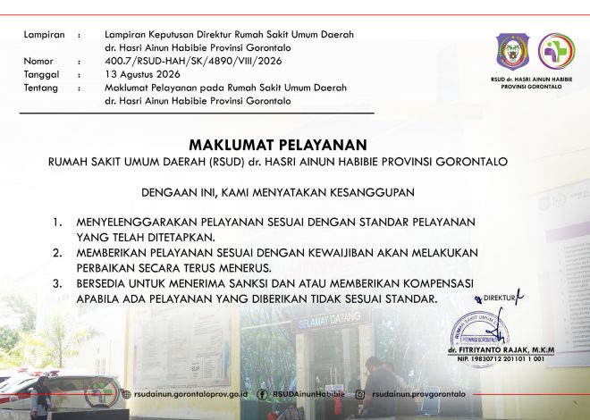 Maklumat Pelayanan RSUD dr. Hasri Ainun Habibie Provinsi Gorontalo