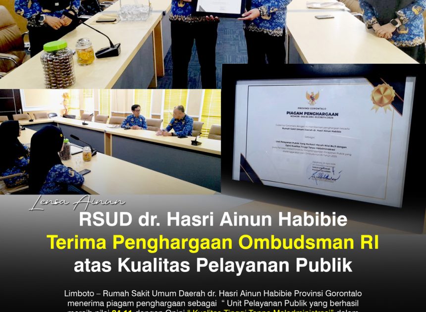 RSUD dr. Hasri Ainun Habibie Terima Penghargaan Ombudsman RI atas Kualitas Pelayanan Publik