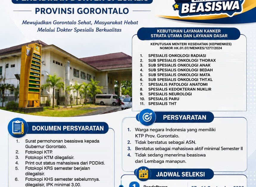 Seleksi Beasiswa Pendidikan Dokter Spesialis Provinsi Gorontalo Resmi Dilaksanakan